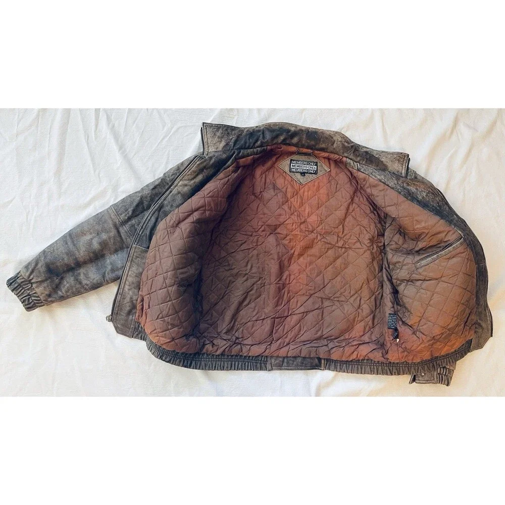 VTG Members Only Genuine Leather Bomber Jacket Brown Men’s 42 Classic Biker
